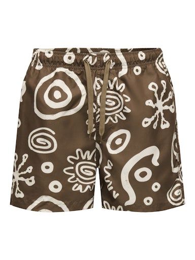 ONLY &amp; SONS PRINT SWIM SHORT, Colour: CAPPUCCINO, Size: XS