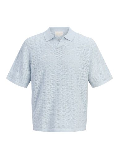 JACK &amp; JONES TYLER KNIT SPLIT NECK POLO, Colour: CASHMERE BLUE, Size: XS