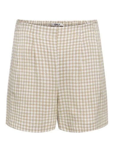 ONLY SIESTA HIGH WAIST SIMPLE LINEN SHORTS, Colour: BRIGHT WHITE &amp; CHECKS, Size: XS