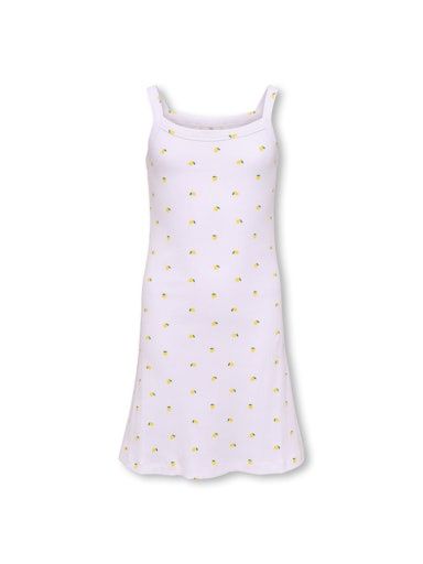 ONLY GIRLS BELLA STRAP DRESS, Colour: CLOUD DANCER &amp; LEMONS, Size: 134/140 (9/10)