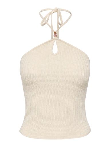 ONLY ZOEY HALTER NECK TIE STRING KNT, Colour: BIRCH, Size: XS