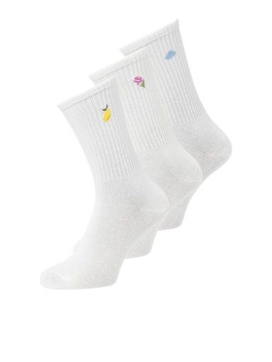 JJXX REESE EMBROIDERY SOCK 3-PACK, Colour: WHITE - LEMON/CLOUD/FLOWER, Size: OS