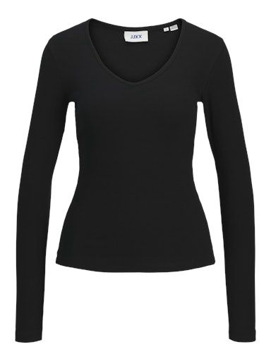 JJXX FREYA LONG SLEEVE V-NECK TOP, Colour: BLACK, Size: XS