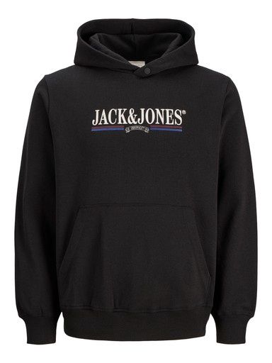 JACK &amp; JONES JR FREDERIKSBERG GRAPHIC HOODIE, Colour: BLACK, Size: 140 (10)