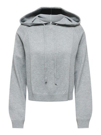 ONLY GIGI SHORT HOODIE KNIT, Colour: MEDIUM GREY MELANGE, Size: XS