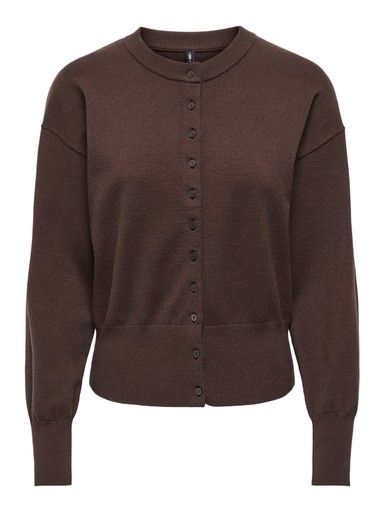 ONLY MIO O-NECK BUTTON CARDIGA KNIT, Colour: SEAL BROWN, Size: XS