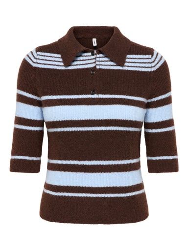 ONLY LOUISIA COLLAR POLO, Colour: COFFE BEAN &amp; CASHMERE BLUE STRIPES, Size: XS