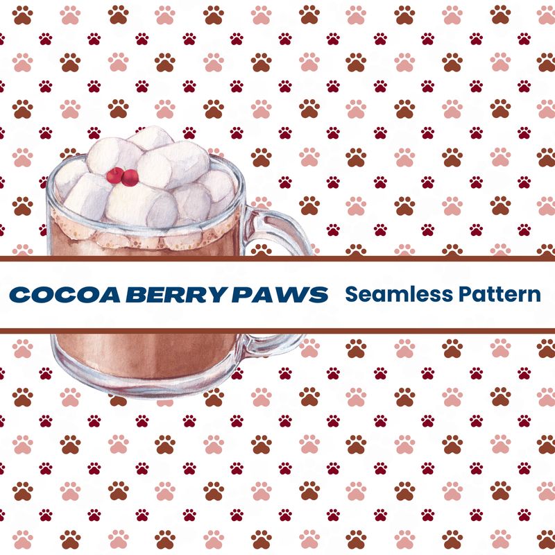 Cocoa Berry Paws Seamless Pattern