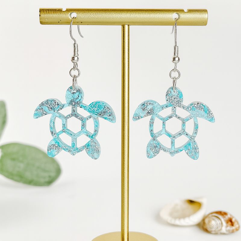 Sea Turtle Earrings - Glitter Blue Acrylic