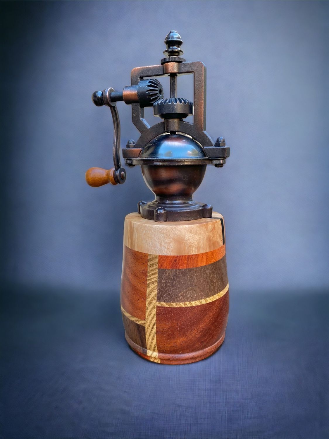 Antique Style Pepper Grinder: Walnut, African Mahogany, Acacia, Maple Burl, Indian Ebony &amp; Narra