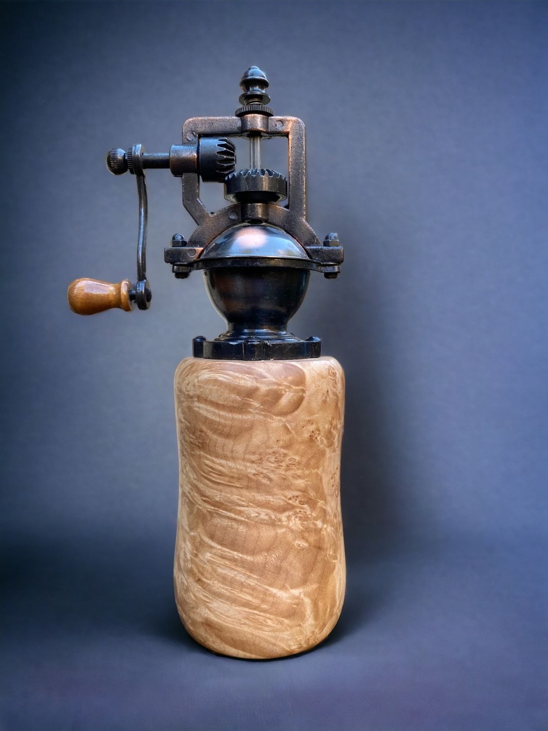 Antique Style Pepper Grinder:  Maple Burl