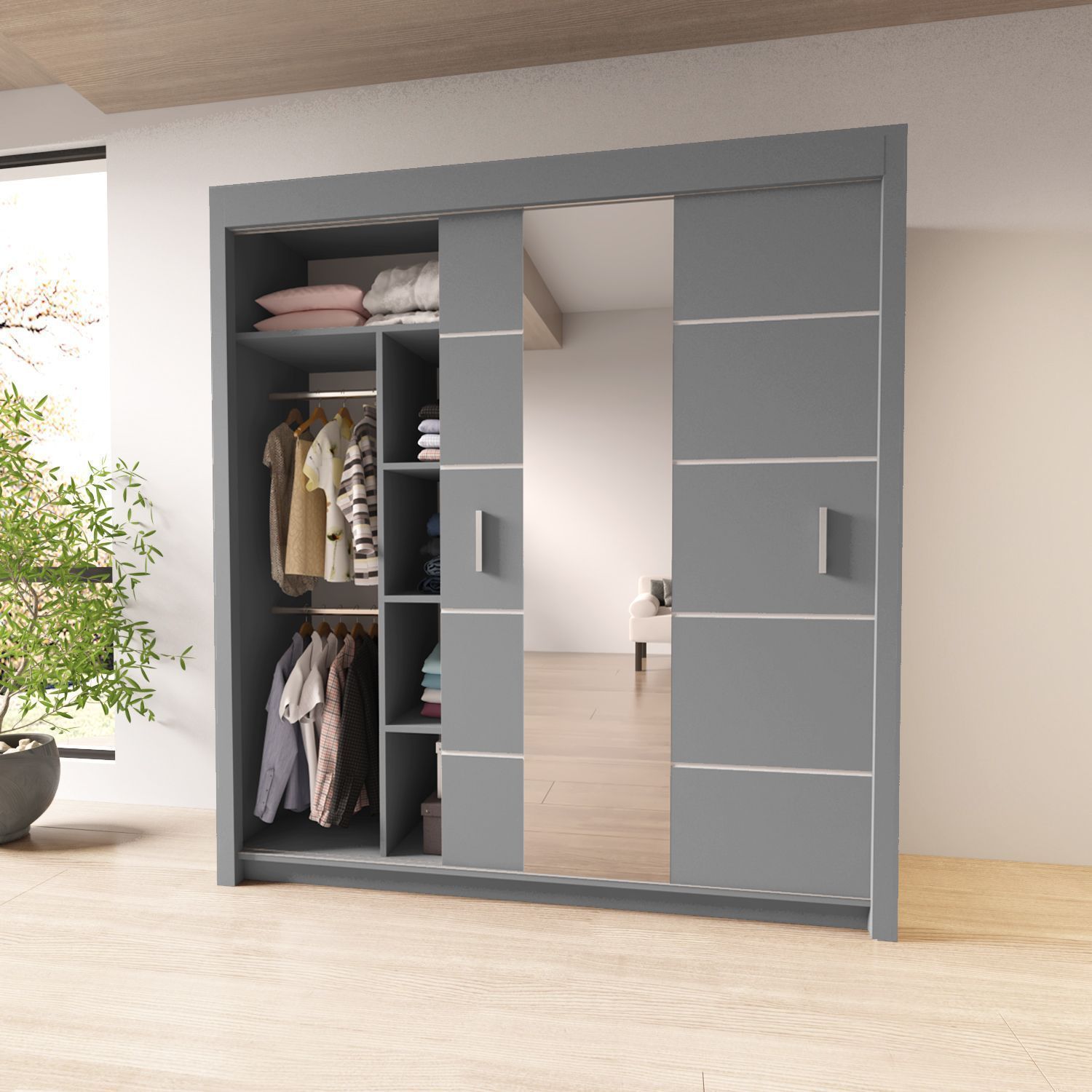 Sliding Mirror Door Bedroom Wardrobe - Oslo | Multiple sizes &amp; colours