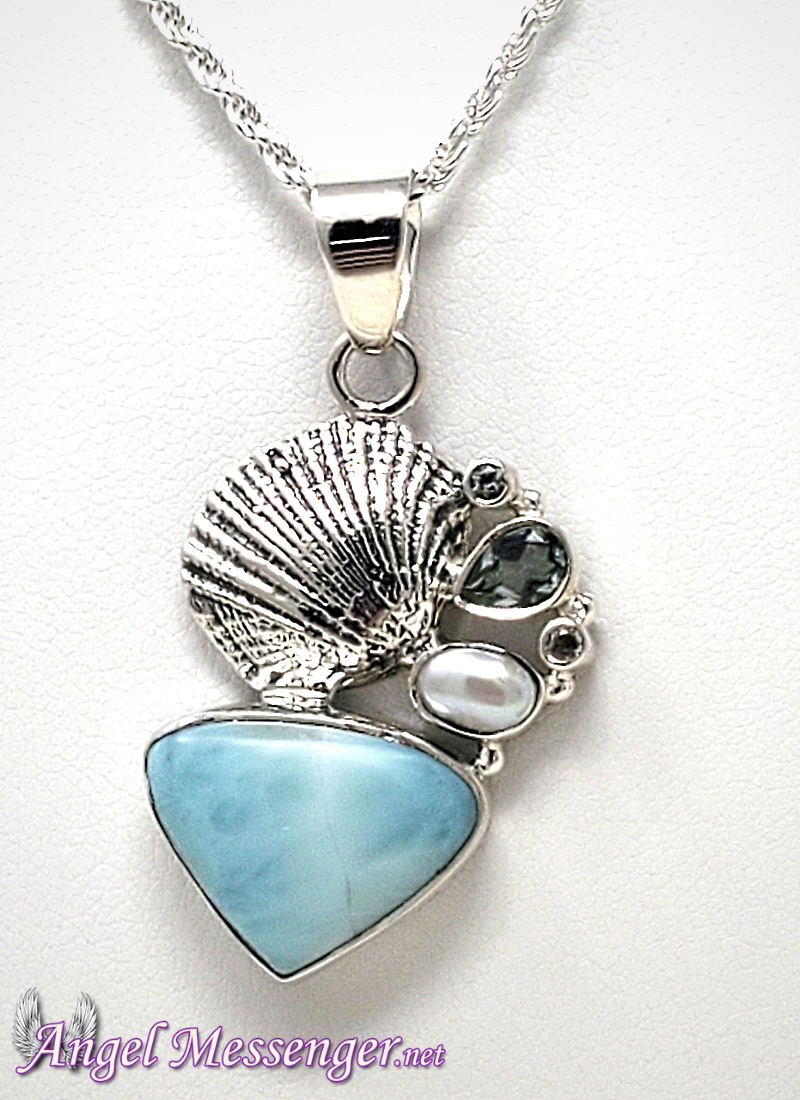 Clam Shell Larimar Necklace