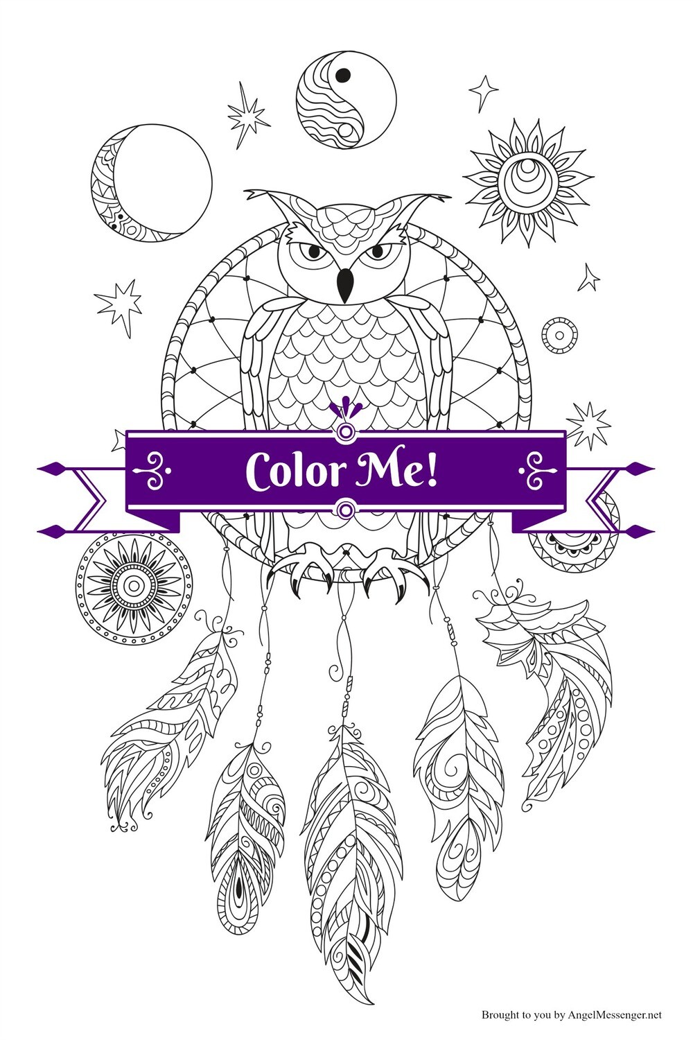 Owl Dream Catcher Coloring Page Owl Dream Catcher Coloring Page