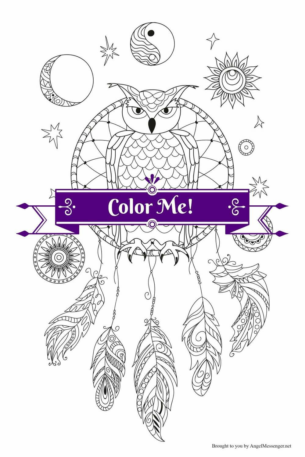Owl Dream Catcher Coloring Page