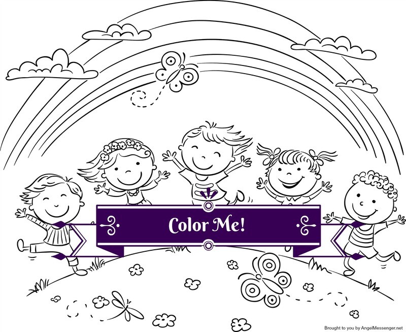 Children Playing Rainbow Coloring Page