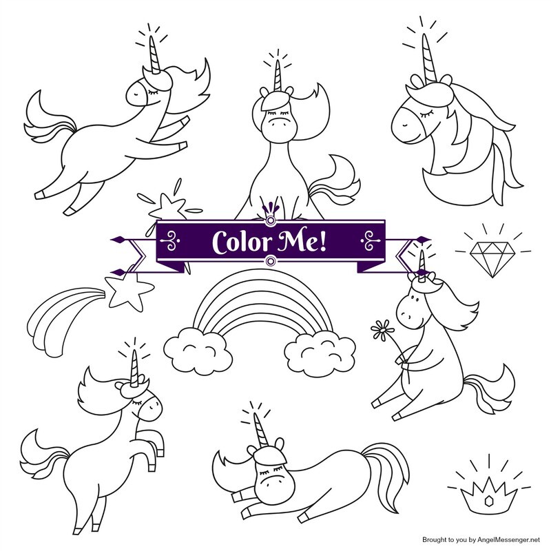 Shining Unicorns Rainbow Coloring Page