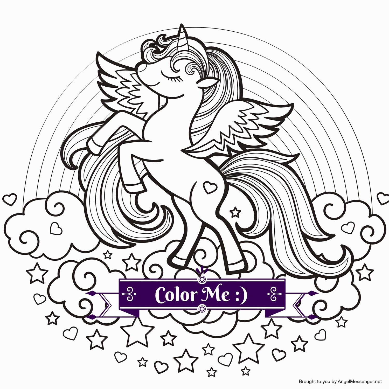 Celestial Unicorn Rainbow Coloring Page