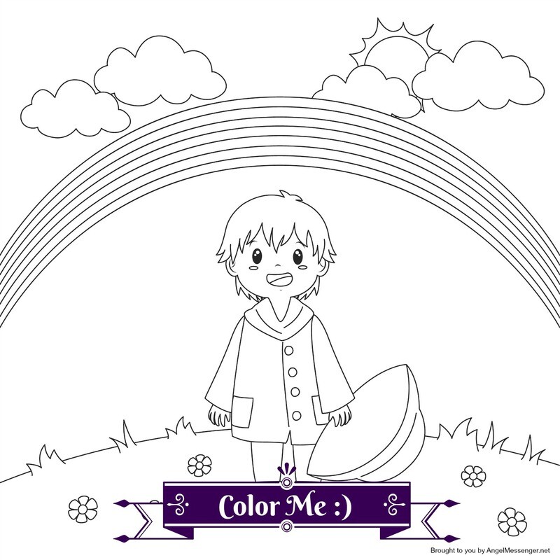 Child &amp; Rainbow Coloring Page