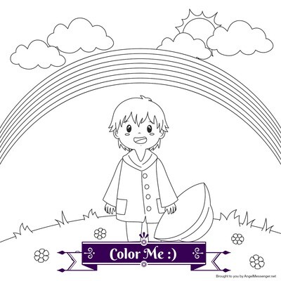 Child & Rainbow Coloring Page