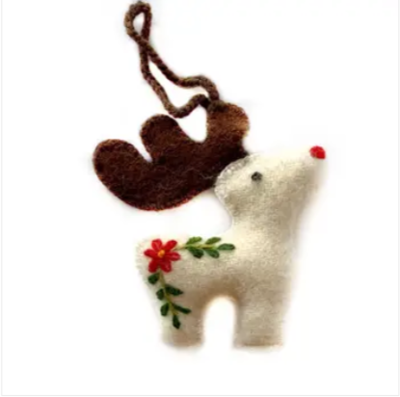Reindeer Embroidered Wool Ornament Reindeer Embroidered Wool Ornament