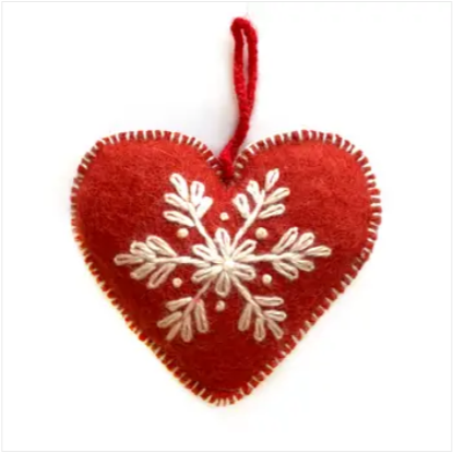 Heart Embroidered Wool Ornament