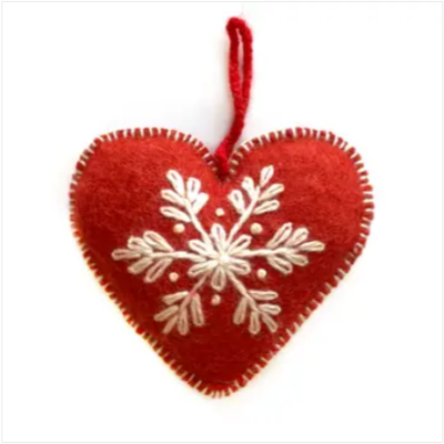 Heart Embroidered Wool Ornament Heart Embroidered Wool Ornament