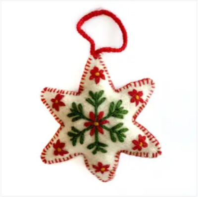 White Star Embroidered Wool Ornament White Star Embroidered Wool Ornament