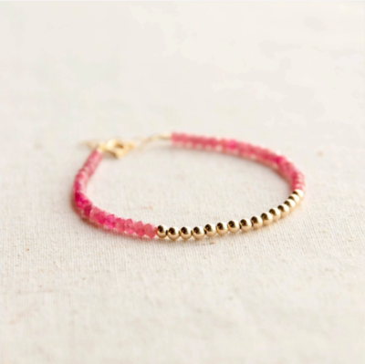 Gold Beaded Pink Tourmaline Bracelet Gold Beaded Pink Tourmaline Bracelet