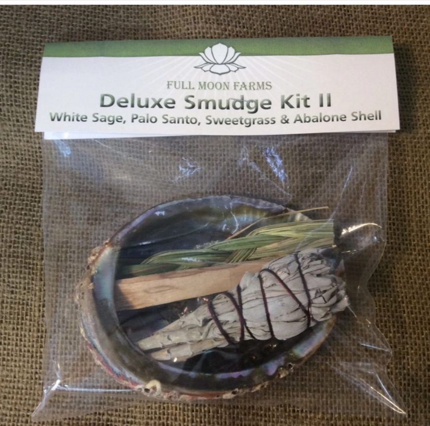 Deluxe Smudge Kit II (White Sage, Palo Santo, Sweet Grass & Abalone Shell)