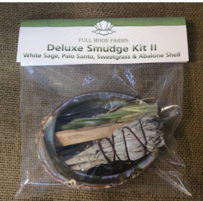 Deluxe Smudge Kit II (White Sage, Palo Santo, Sweet Grass & Abalone Shell) Deluxe Smudge Kit II (White Sage, Palo Santo, Sweet Grass & Abalone Shell)