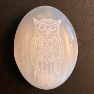 Engraved Selenite Owl