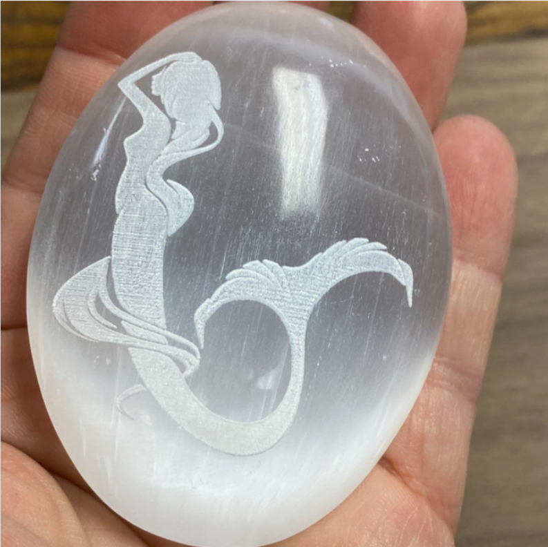 Engraved Selenite Mermaid