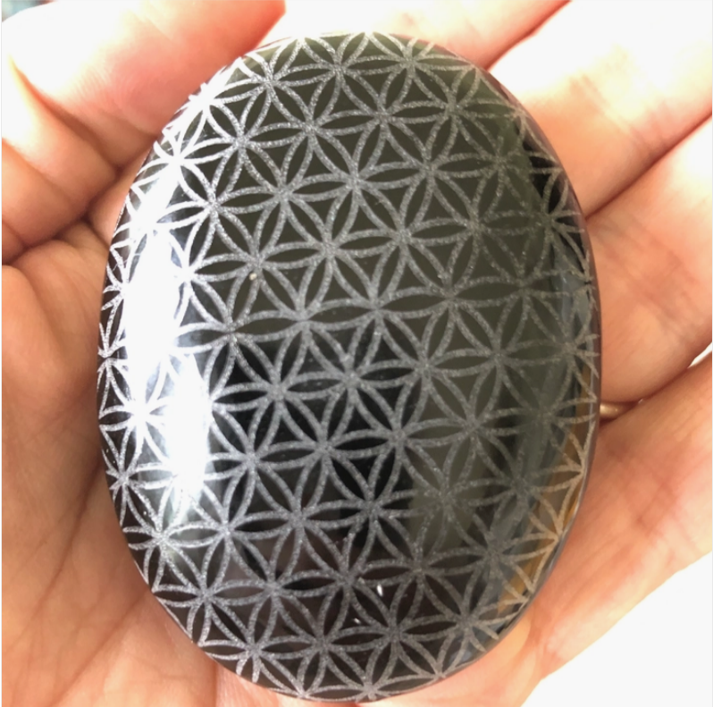 Engraved Black Obsidian Flower of Life