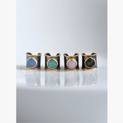 Hand Crafted Two Tone Cuff Ring (with Gemstones)