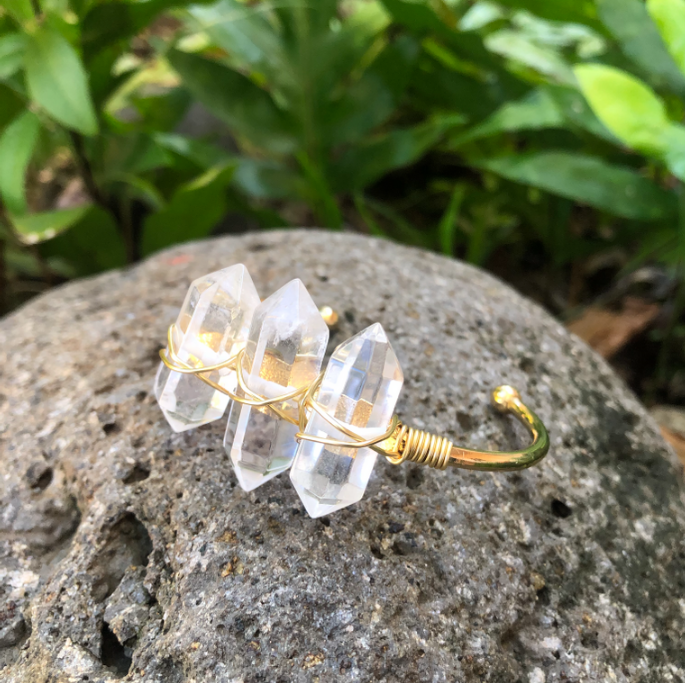 Clear Quartz (Three Stone) Gemstone Cuff Bracelet