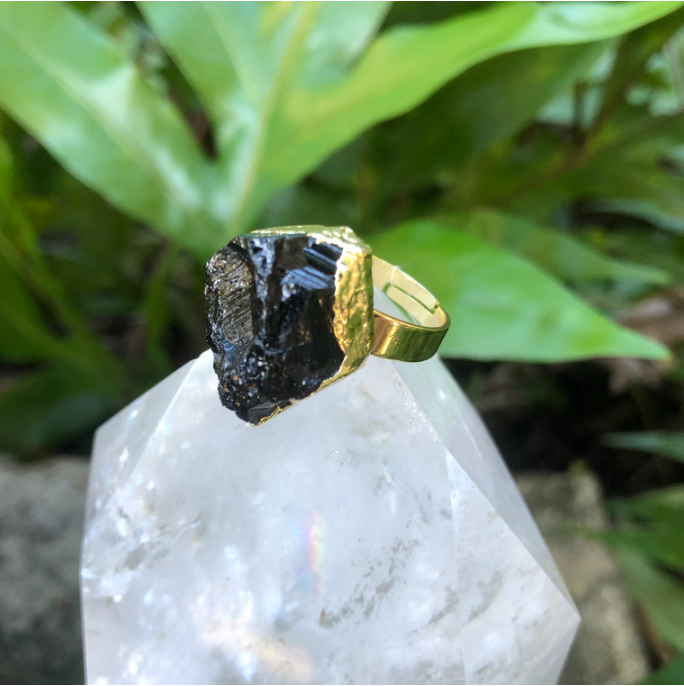 Black Tourmaline Rough Gemstone Ring