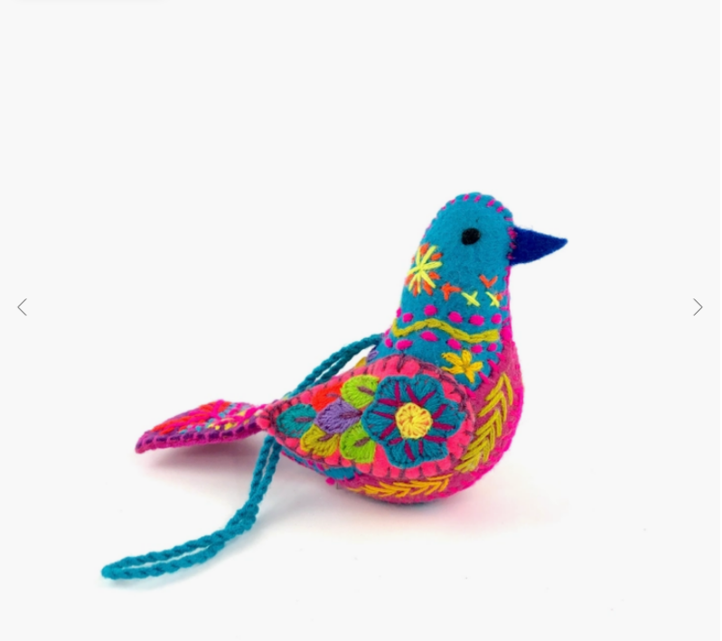 Embroidered Song Bird Ornament