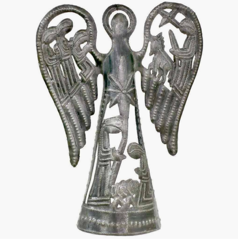 Nativity With Angel Haitian Metal Drum Sculpture