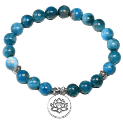 Blue Apatite Bracelet with Lotus Charm