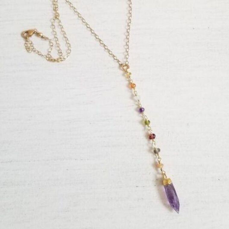 Amethyst Crystal Point Necklace & Earrings Set