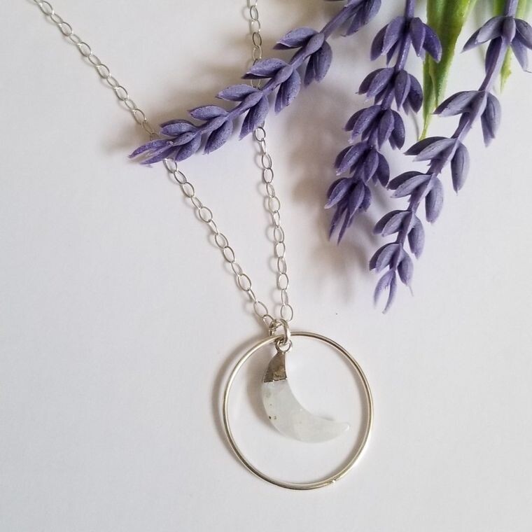 Sterling Silver Moonstone Crescent Moon Necklace