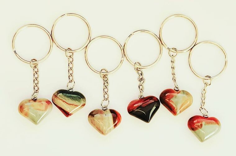 Polychrome Jasper Gemstone Heart Keychain