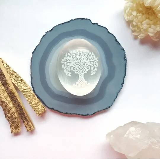 Engraved Selenite Tree of Life