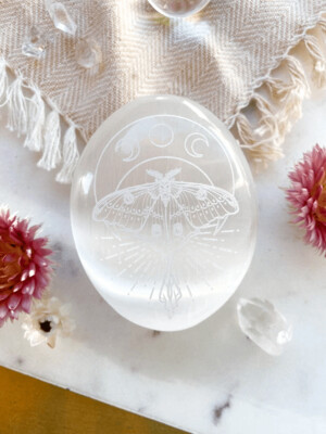 Engraved Selenite Mystic Luna Moth