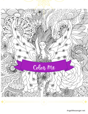 Fairy with Floral Mandala Coloring Page