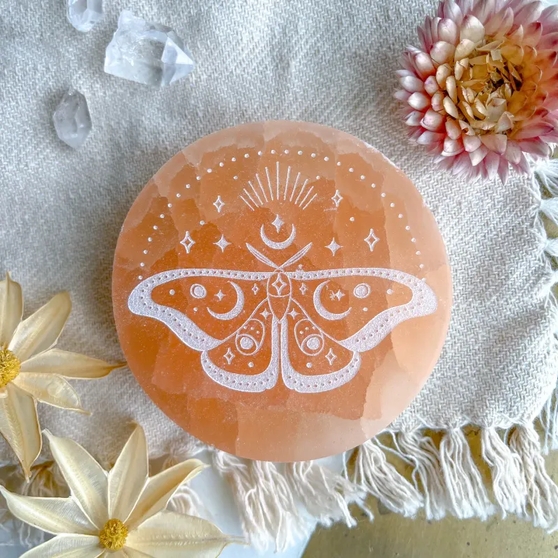 Mystic Butterfly Peach Selenite Charging Plate