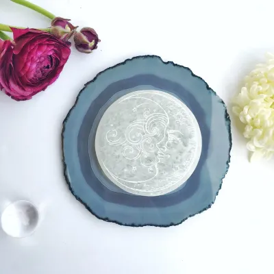 Moon Beams Engraved Selenite Charging Plate