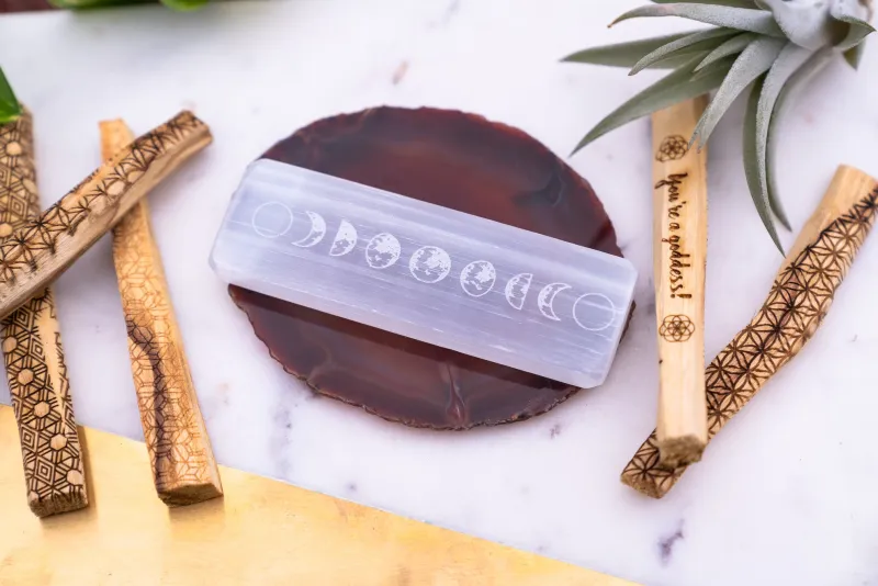 Moon Phases Small Selenite Crystal Charging Rectangle