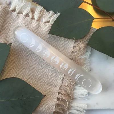 Moon Phase Etched Selenite Massage Wand